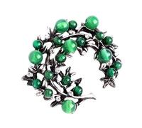 Broche rétro en alliage avec véritable pierre d'agate verte - Accessoire de mode polyvalent pour femme - Broche vintage en agate
