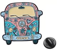 Broche rétro Peace And Love Hippie Soul Campervan, Small, Zinc, zinc.
