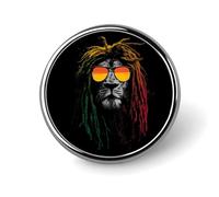 Broche ronde à l'effigie d'un lion jamaïcain, symbole du reggae, du rasta et du rastafari, idéale pour cravate, chapeau, vêtements et bijoux.