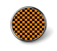Broche ronde à motif à carreaux noir et orange pour homme et femme - Badge tendance - Épinglette pour robe, veste, sac à dos