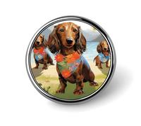 Broche ronde à motif teckel tropical, style artistique, idéale pour décorer un chapeau, un revers ou tout autre accessoire de mode. Cette broche en métal tendance est parfaite pour les femmes et les h