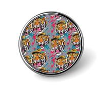 Broche ronde artistique en forme de tigre avec casquette de baseball, joli badge décoratif en métal pour homme et femme