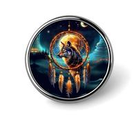 Broche ronde attrape-rêves, loup, aurore, badge, épingle à cravate, pour femmes, hommes, employés de bureau, enseignants, décoration