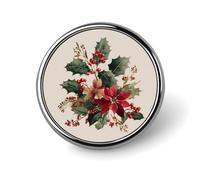 Broche ronde avec branches de houx et poinsettias de gui pour homme et femme