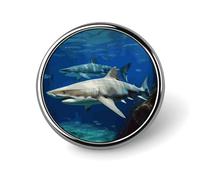 Broche ronde avec deux requins blancs - Pour chapeaux, vestes - Décoration personnalisée - Accessoires de bijoux pour fête de mariage