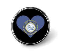 Broche ronde avec drapeau du Dakota du Sud et cœur, épingle, bouton, cravate, badge, chapeau, vêtements, accessoires pour hommes et femmes