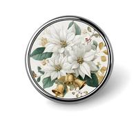 Broche ronde avec fleurs poinsettia blanches et cloches dorées pour homme et femme