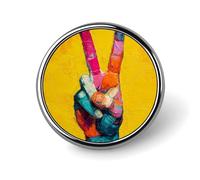 Broche ronde avec signe de la paix - Graffiti sur jaune - Pour homme et femme