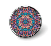Broche ronde bohème psychédélique paon mandala pour homme et femme en alliage accessoire de costume, épingle à cravate légère de 2,5 cm, Circular, Aluminium, Pas de gemme