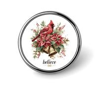 Broche ronde Cardinal « Croire » pour Noël, accessoire de cravate, costume ou robe pour homme et femme, mariage ou anniversaire.