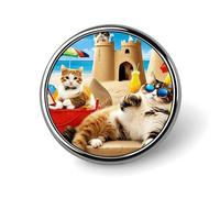 Broche ronde chat paradis de plage pour hommes et femmes, en alliage d'aluminium émaillé, idéale pour chemises, sacs, cols, c