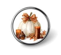 Broche ronde citrouille blanche avec nœud et bougie, accessoire de mode pour hommes et femmes : insigne, épingle à col, robe, veste, sac à dos.