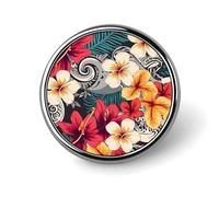 Broche ronde colorée à motif hawaïen, épingle à cravate tendance en métal léger, accessoire décoratif pour costume d'homme et de femme