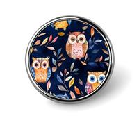 Broche ronde colorée avec hiboux et feuilles, jolis badges décoratifs, bijoux pour hommes et femmes, épingles à revers en métal