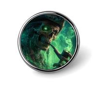 Broche ronde de pirate squelettique avec un œil lumineux pour homme et femme