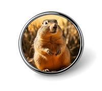 Broche ronde dessinée à la main en forme de marmotte - Épingles à cravate légères - Cadeau unique - Broche en métal pour chapeau, chemise, vêtements, sacs