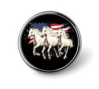Broche ronde drapeau américain à motif de chevaux au galop, insigne de revers, badge commémoratif en métal, kit pour chapeau, chemise, vêtements, sacs et décoration.