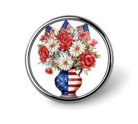Broche ronde drapeau américain rouge, blanc et bleu en forme de vase à fleurs, accessoire de mode pour hommes et femmes : insigne de col, épingle à veste, sac à dos.