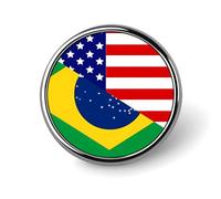 Broche ronde drapeau Brésil-États-Unis, accessoire de mode pour hommes et femmes