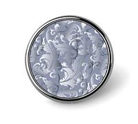 Broche ronde élégante, style baroque médiéval, style vintage, damassé antique, gris clair et blanc, unisexe, lisse, pour cravate, badge léger, bijoux artisanaux, décoration pour costume, accessoire