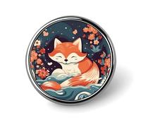 Broche ronde en alliage avec motif de renard romantique, phare, peinture diamant, pour hommes et femmes, accessoires de costume, épingle à cravate légère de 2,5 cm