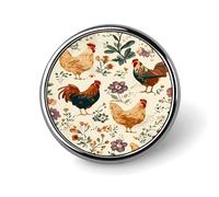 Broche ronde en alliage d'aluminium, motif coq de Noël, poules et fleurs, idéale pour décorer vestes, sacs à dos, chapeaux et chemises. Accessoire élé en métal pour hommes et femmes (2,5 cm).