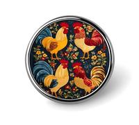 Broche ronde en alliage d'aluminium, motif coq patchwork floral, idéale pour Noël. Accessoire décoratif pour vestes, sacs à dos, chapeaux et chemises. Accessoire élé en métal pour hommes et femmes (2,