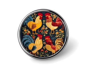 Broche ronde en alliage d'aluminium, motif coq patchwork floral, idéale pour Noël. Accessoire décoratif pour vestes, sacs à dos, chapeaux et chemises. Accessoire élé en métal pour hommes et femmes (2,