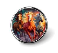 Broche ronde en alliage d'aluminium représentant trois chevaux au galop, avec du feu et de l'eau, un coucher de soleil sur la plage et l'océan. Accessoire décoratif pour vestes, sacs à dos, chapeaux e