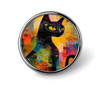 Broche ronde en alliage d'aluminium, représentant un chat coloré, un cardinal rouge et des fleurs abstraites. Accessoire décoratif pour vestes, sacs à dos, chapeaux et chemises. 2,5 cm (1 pouce).