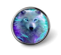 Broche ronde en alliage d'aluminium représentant un loup blanc mystique, une lune et un dragon, ornée d'un motif celtique. Accessoire décoratif pour vestes, sacs à dos, chapeaux et chemises. Accessoir