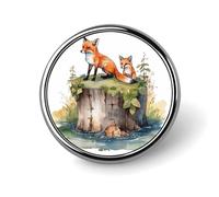 Broche ronde en alliage pour homme et femme, motif phare de la mer, renard dessiné à la main au coucher du soleil, accessoire de costume, épingle à cravate légère de 2,5 cm