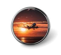 Broche ronde en alliage représentant un avion au coucher du soleil, style tribus amérindiennes, pour homme et femme, accessoire de costume, épingle à cravate légère de 2,5 cm