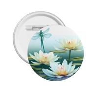 Broche ronde en émail avec motif libellule avec nénuphar - Badge en alliage métallique pour veste, sac, idée cadeau., M, Plastique
