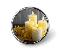 Broche ronde en émail avec papillon jaune avec bougies blanches - Broche à boutons - Décoration personnalisée pour vêtements - Unisexe - Porte-badge, chapeaux, sacs, chemises