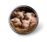 Broche ronde en émail avec quatre petits cochons - Décoration de vêtements - Unisexe - Pour chapeaux, sacs, chemises