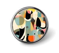 Broche ronde en émail motif chat moderne du milieu du siècle - Broche à boutons - Décoration de vêtements - Unisexe - Porte-badge - Chapeaux sacs - Chemises