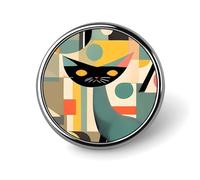 Broche ronde en émail motif chat moderne du milieu du siècle - Broche à boutons - Décoration de vêtements - Unisexe - Porte-badge - Chapeaux sacs - Chemises