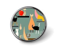 Broche ronde en émail motif chats du milieu du siècle moderne - Broche à boutons - Décoration personnalisée pour vêtements - Porte-badge unisexe - Chapeaux sacs chemises