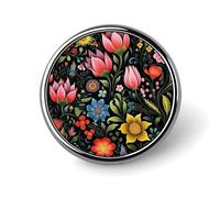 Broche ronde en émail, motif floral dessiné à la main, idéale pour les loisirs créatifs. Accessoire de mode résistant et tendance pour hommes et femmes.