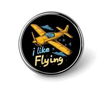 Broche ronde en émail « Pilote, j'adore voler » pour avion, à porter comme bijou ou accessoire pour sac à dos ou chapeau.