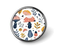 Broche ronde en émail représentant des champignons et des branches, idéale pour les loisirs créatifs. Accessoire de mode résistant et tendance pour hommes et femmes.