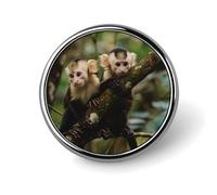 Broche ronde en émail représentant des singes capucins à face blanche, insigne de revers, bijou décoratif pour sac à dos et chapeau