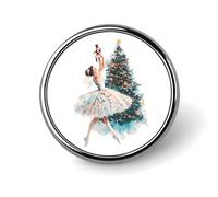 Broche ronde en émail représentant un sapin de Noël et un ballet Casse-Noisette aquarelle, bijou décoratif pour sac à dos ou chapeau