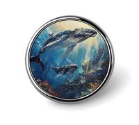 Broche ronde en émail représentant une baleine à bosse dans l'océan, bijou décoratif pour sac à dos ou chapeau.