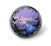 Broche ronde en émail représentant une hortensia à queue d'hirondelle, idéale pour homme et femme. Accessoire de mode et de d