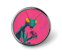 Broche ronde en émail représentant une mante religieuse et une coccinelle, à porter comme insigne ou bijou décoratif pour sac à dos ou chapeau.
