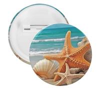 Broche ronde en fer blanc avec étoile de mer et coquillages - Convient pour les enseignants, les infirmières, les médecins, le personnel, les cadeaux de fête, 1PCS, Plastique, Plastiques