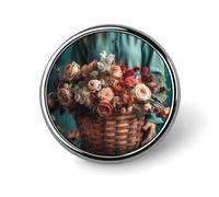Broche ronde en fer blanc avec inscription « Lady Holding A Basket » - Légère et durable - Pour chapeau, vêtements, sac à dos - Décoration circulaire - Alliage d'aluminium