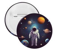 Broche ronde en fer blanc avec motif astronaute et planètes du système solaire - Convient pour les enseignants, les infirmières, les médecins, le personnel, les cadeaux de fête, 1PCS, Plastique